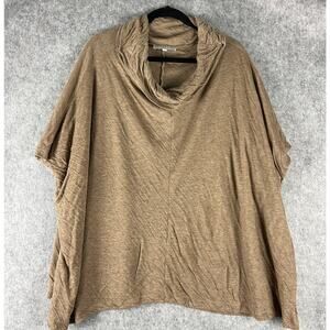 Bryn Walker Tunic Top Womens Large Tan Stretchy Crinkle Cowl Neck Lagenlook